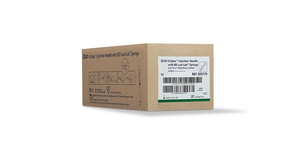 BD Syringe 3mL LL w/Needle Eclipse 21x1 RB, (50 Count), #305779