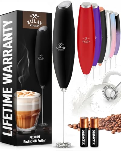 Zulay Kitchen Milk Frother Handheld Electric Whisk &ndash; Frother Wand with 2 Duracell Batteries...