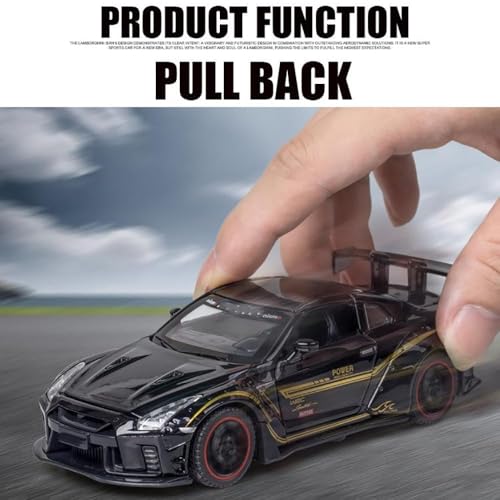 Image of 1:32 Scale Supra Nissan GTR R35 Toy Car | Metal Pullback Diecast Car for Kids with Openable Doors, Sound, Light Effects (Black)