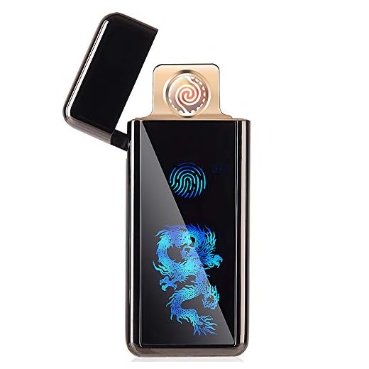 FLFIRAMER USB Electronic Lighter Touchscreen Tungsten Turbo Spiral Windproof Flameless with USB Charging Cable USB Rechargeable(Black Dragon)