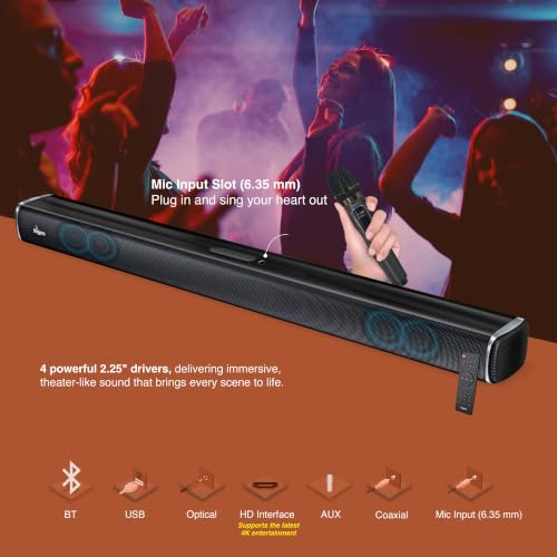 Image of FINGERS Octane-WM65 Multimedia Sound Bar with Powerful 65 Watts, Mic Input, Bluetooth, USB, AUX, Optical, HD Interface, Coaxial, Customised EQ Modes, Wall Mountable & Remote Control