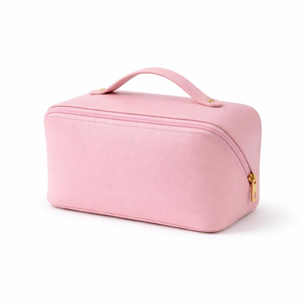 Necessaire Feminina Porta Maquiagem Compacta Elegante com Alça e Zíper Organizadora Premium (Rosa)