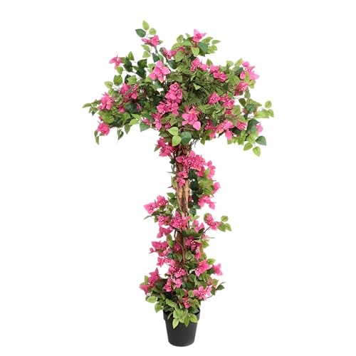 momoplant Bougainvillier artificiel dans un pot de ciment - 160 cm - Grand arbre en fleurs roses avec fleurs pour porche, maison, bureau, extérieur, jardin...