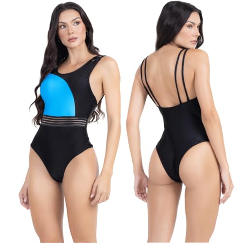 Maiô Body Feminino Moda Praia Bicolor Detalhe em Elástico Modela Cintura Com Bojo Removível Asa Delt