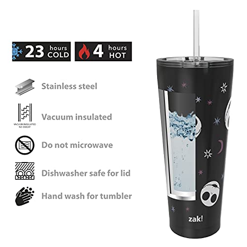 Image of Zak Designs Disney Vacuum Insulated Stainless Steel Travel Tumbler with Splash-Proof Lid, Includes Reusable Plastic Straw and Fits in Car Cup Holders (18 /8 SS, 25 oz, The Nightmare Before Christmas)
