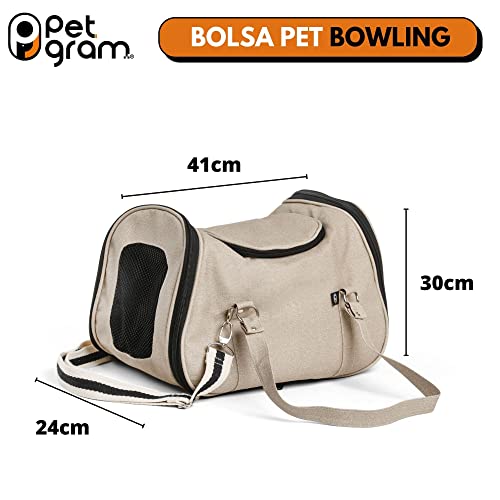 Bolsa de Transporte Pet para Cães e Gatos, Petgram, Bowling Bege feita em Couro Sintético