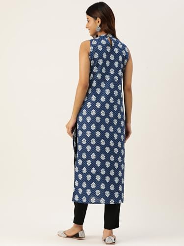 Image of feranoid Unique Printed Choker Neck Back Button Sleeveless Long Kurti