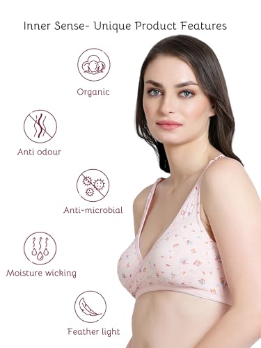 Image of Inner Sense Organic Cotton Bamboo Nursing Bra for Women I Overlap Feeding Bra with High Coverage and Wire-Free Design I Sleep Maternity Wear Without Padding