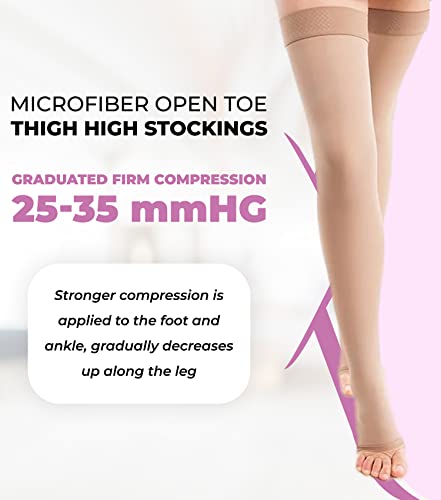 Image of ITA-MED Unisex Microfiber Compression Stockings - 25-35 mmHg, Thigh High, Open Toe