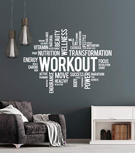 DesignToRefine Vinyl Wall Decal Workout Wellness Health Gym Fitness Center Sport Motivational Words Stickers Mural Large Decor (ig6249) Black