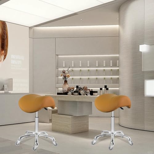 Image of Antlu Saddle Stool Chair for Massage Clinic Spa Salon Cutting, Saddle Rolling Stool with Wheels Adjustable Height (Camel)