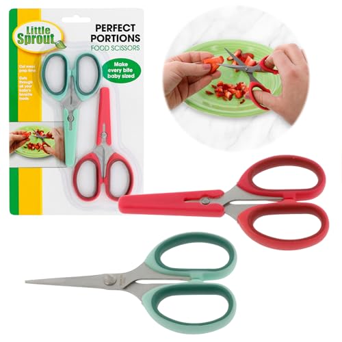 Image of Baby Food Scissors 2 Pack w Covers- Parent Must-Safety Stainless Steel Shears- Make Every Bite Perfectly Sized & Safe- For Babies, Toddlers- Kids Feeding or Adult Portion Control, Gift for Mom