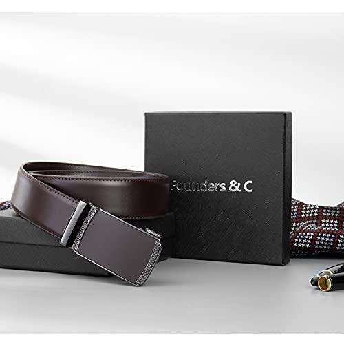 Image of Founders & C Men's Ratchet Belt 1 3 /8 inch,Leather Dress Belt Adjustable with Click Sliding Buckle Trim to Exact Fit (Brown Dress Belt, 40 inch-50 inch Waist Adjustable)