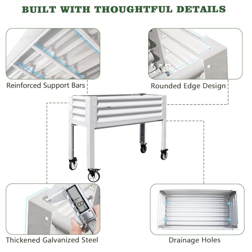 Image of Anleolife Rolling Elevated Raised Garden Bed with Wheels, Antique White