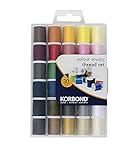 Korbond All Purpose Thread Set - 1350m Polyester Sewing Thread - 30 Colours x 45m - Hand and Machine Sewing and Crafting - Includes Black and White Thread for Machine and Hand