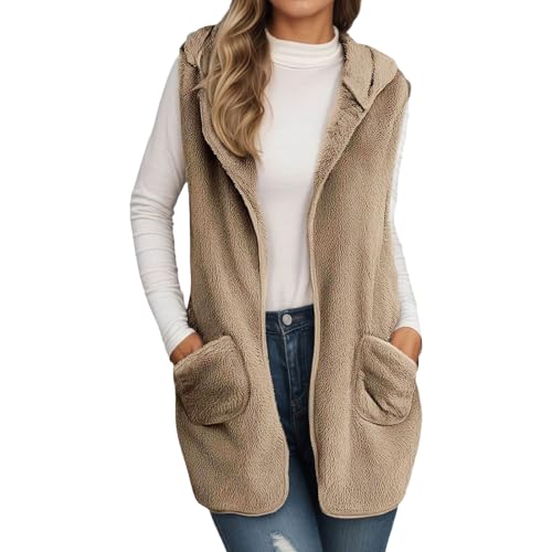 Chaleco mujer moda cardigan largo con capucha forro polar invierno