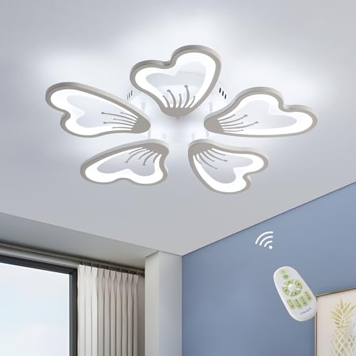 Goeco Modern Ceiling Light, Modern LED Flush Mount Ceiling Light with Remote, 3000K-6500K Dimmable Acrylic Ceiling Light White Flower Light Fixture for Living Room, Bedroom, Kitchen