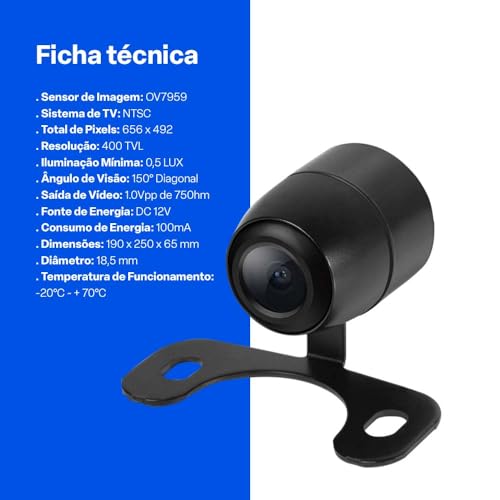 Câmera de Ré Para Carro Multi Multifuncional Conexão RCA Suporte Borboleta - AU012