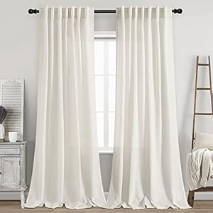 Back Tab Linen Curtains 96 inches Long 2 Panels Set for Living Room Sliding Glass Door Ivory Cream Semi Sheer Curtains Light Filtering Canvas Cloth Linen Drapes 96 inch Floor to Ceiling Length