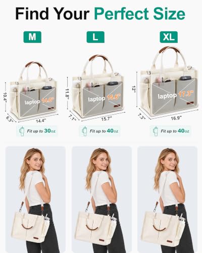 Image of FIORETTO Womens Canvas Tote Bag Purse with Individual Compartment, Zipper Top, Reinforced Bottom & Luggage Sleeve