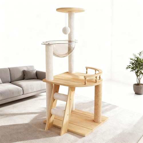 Rascador torre moderna de madera para gatos 59 pulgadas miniatura 5