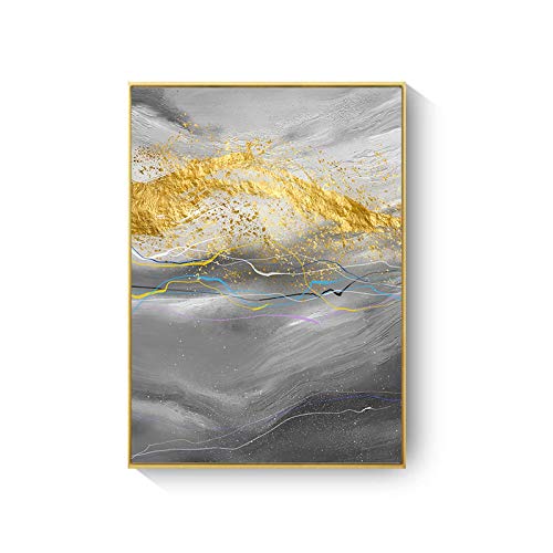 Affiche impression art mural toile lignes abstraites dorées multicolore 70x100cm triptyque chic