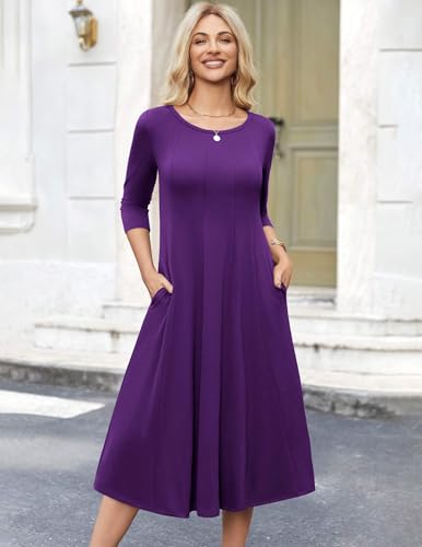 Image of HOTOUCH Women's 3 /4 Sleeve A-line and Flare Midi Long Dress