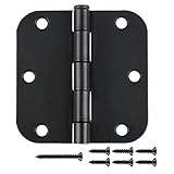 6 Pack Matte Black Interior Door Hinges Round 3.5' x 3.5 Inch 5/8' Radius Heavy-Duty Mat Hinge for Doors Standard Bedroom Work Office Door Hardware Removable Pin,Farm,Shed,Gate,Greenhouse Vent Window