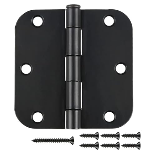 6 Pack Matte Black Interior Door Hinges Round 3.5