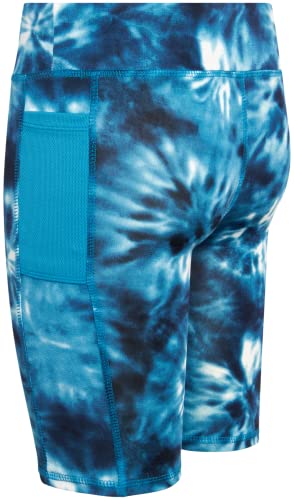 dELiA*s Girls\' Bike Shorts - 4 Pack Athletic Activewear High-Waistband with Side Pockets Biker Shorts for Girls (Sizes: 7-16), Size 14-16, Black/Pink Tie Dye