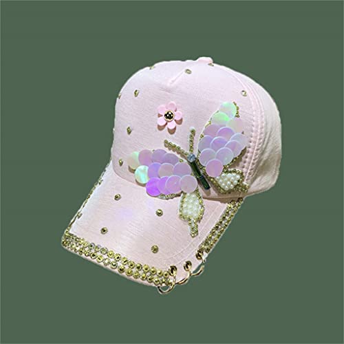 Casquette femme visière pare-soleil avec broderie papillon scintillante