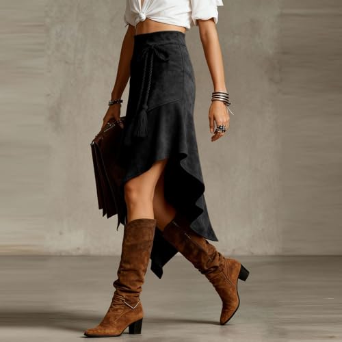 Jupe à franges style western rétro taille haute pour femme