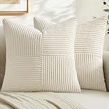 MIULEE Cream White Decorative Throw Pillow Covers 18x18 Inch for Couch Bed Sofa Pack of 2 Beige Neutral Boho Farmhouse Throw Pillows Soft Cross Corduroy Patchwork Textured Cushion Cases