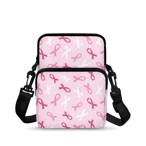 Image of Crossbody Bag for Women Sling Purse Pink Ribbon Cell Phone Holder with Straps