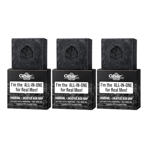 Image of Ghar Soaps activated Charcoal Deep Cleansing Soap | For reducing body acne, controlling oil and odour | With Charcoal Powder, Salicylic Acid, Tea Tree Oil and Menthol | For all skin types (Pack of 1)