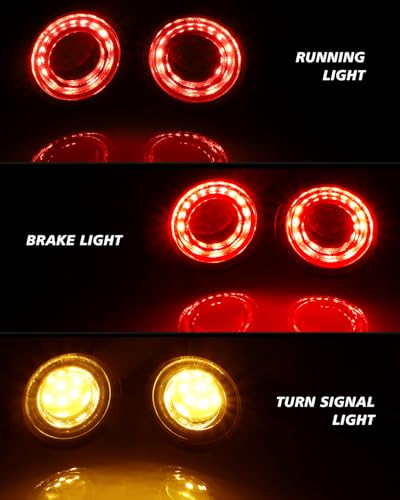 Image of TSUNG Universal Motorcycle LED Turn Signals Lights Small Bullet Front Rear Blinkers Tail Lights for Cruiser Chopper Bobber Cafe Racer Street Bike (RING-Chrome, Red&Amber)