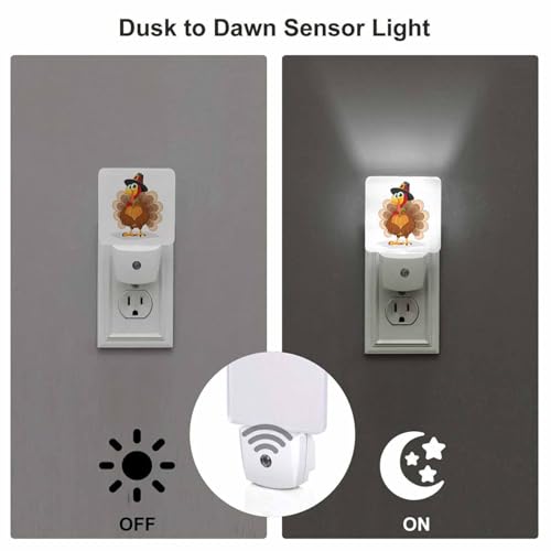 Image of LED Night Light Plug into Wall with Dusk to Dawn Light Sensor White Energy Efficient Thanksgiving Day Turkey Nightlight for Bedroom Bathroom Hallway Living Room Kitchen