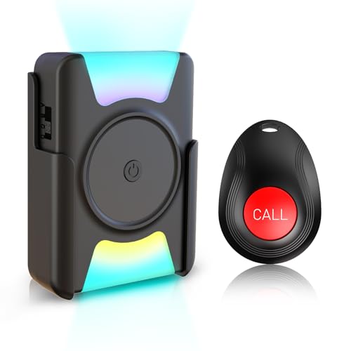 CallToU Caregiver Pager Wireless Call Button Personal Alarm 1 Waterproof Panic Button Low Battery Alert 1 Portable Vibrating Flashing Receiver for Seniors/Patients/Disabled at Home CC21 BT007 1-1