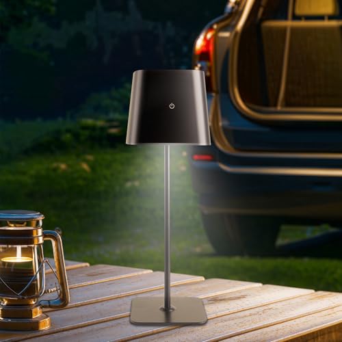 Arttty Magnetic Solar Table Lamp, 3-Color Stepless Dimming, Portable Cordless, USB Rechargeable, Anti-Slip, IP55, Detachable Head, Indoor Outdoor Lamp for Patio Garden Bedroom, 3000K/4000K/6000K