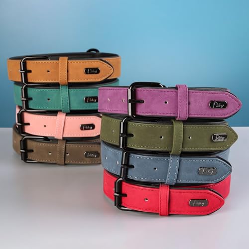 Image of Didog Soft PU Leather Dog Collar, Breathable Padded, Dark Green Neck 18-22 inch