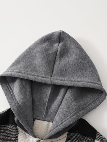 2 PC Boys Flannel Plaid Shirt Button Down Plaid Shirts Hooded Top Fall Coats 4-12Y3