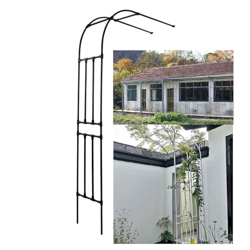 Pergola en métal demi-côté pour plantes grimpantes, treillage en acier, support avec finition noire, idéale pour les roses et les vignes, 300 x 240 x 120 cm