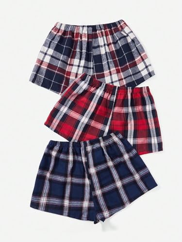 Milumia Women's 3 Pack Pajama Shorts Plaid Elastic Waist Pj Sleep Shorts3