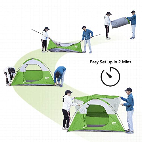 CAMPROS CP Tent 3 Person Camping Tents, Gifts for Family Waterproof Windproof Backpacking Tent with Top Rainfly, Easy Set up Small Lightweight Dome Tents, Hiking Beach - Green - Thumbnail 2