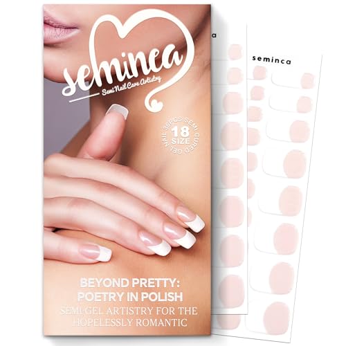 SEMINCA Semi Cured Gel Nail Strips-Semi-Cured Gel Nail Stickers French Tip Quick Press Ons for Busy Women Gym & Sauna Safe,Salon-Quality,Long Lasting Works with Any UV/LED Lamps(Basic French)