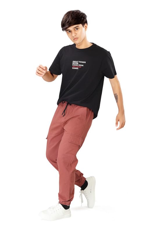 Image of UNOseven Boys Cotton Cargo Jogger Pant - Slim Fit - Coral - Size XL