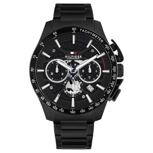 Image of Tommy Hilfiger Bank with Black Dial Black Stainless Steel Strap Watch for Men - TH1792262