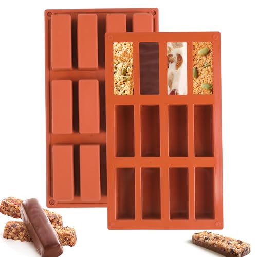 CRESZZLE Juego de 2 moldes rectangulares de silicona con 12 cavidades, ideales para preparar barritas energéticas, brownies y pasteles.