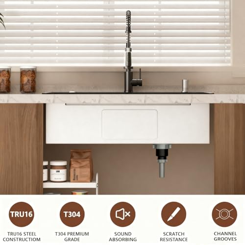 Image of Black Drop In Kitchen Sink: 30in Stainless Steel single bowl Workstation | 8.68 Spacious Single Basin Speeds Up Post Feast Cleanup For Heavy Cooking Homemakers Via 7-Piece Accessories Combo