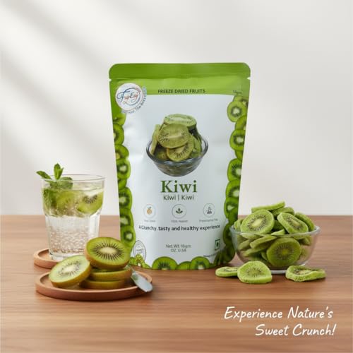Image of FzyEzy Healthy Premium Freeze-Dried Kiwi Fruit Slices | Pantry Groceries Dehydrated Perfect for Healthy Snacking, Candy, Baking, Smoothie, Juice, Cake, Ice cream, Cereal | Promotes Good Digestive Health | Ideal Slices for Kids & Adults (Kiwi Slice | 20 gm)